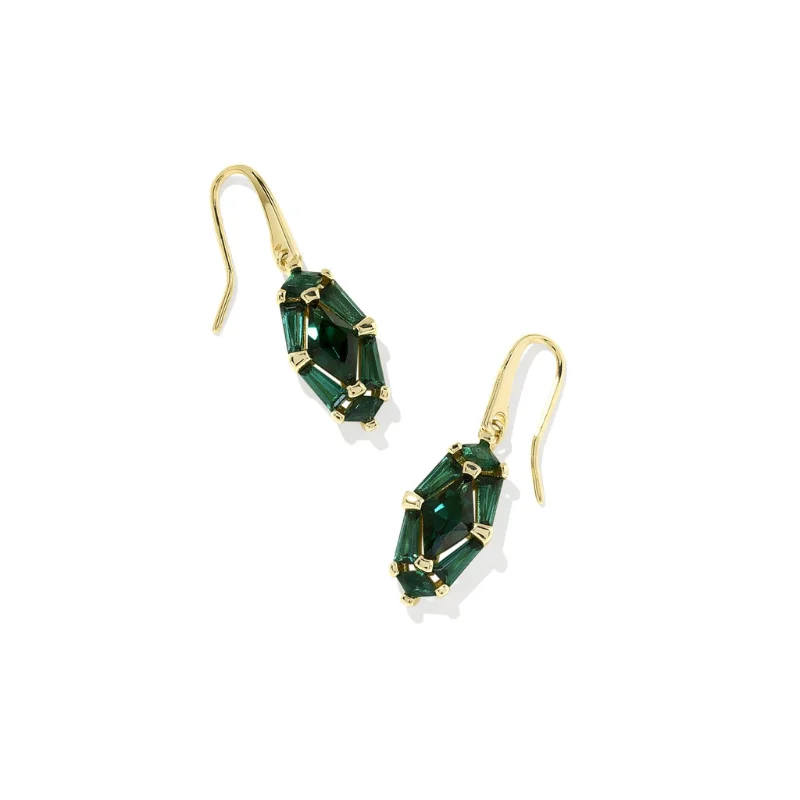 Light drop earrings-Kendra Scott | Lindy Rae Lee Gold Drop Earrings in Green Crystal