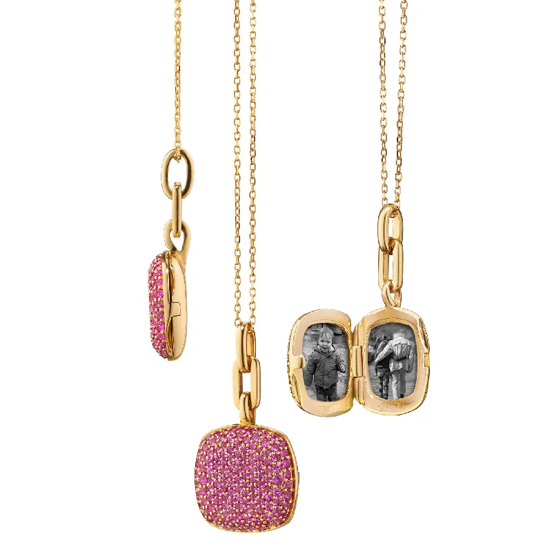 Thick bar necklaces-Slim "Rae" Locket Necklace with Pink Sapphires