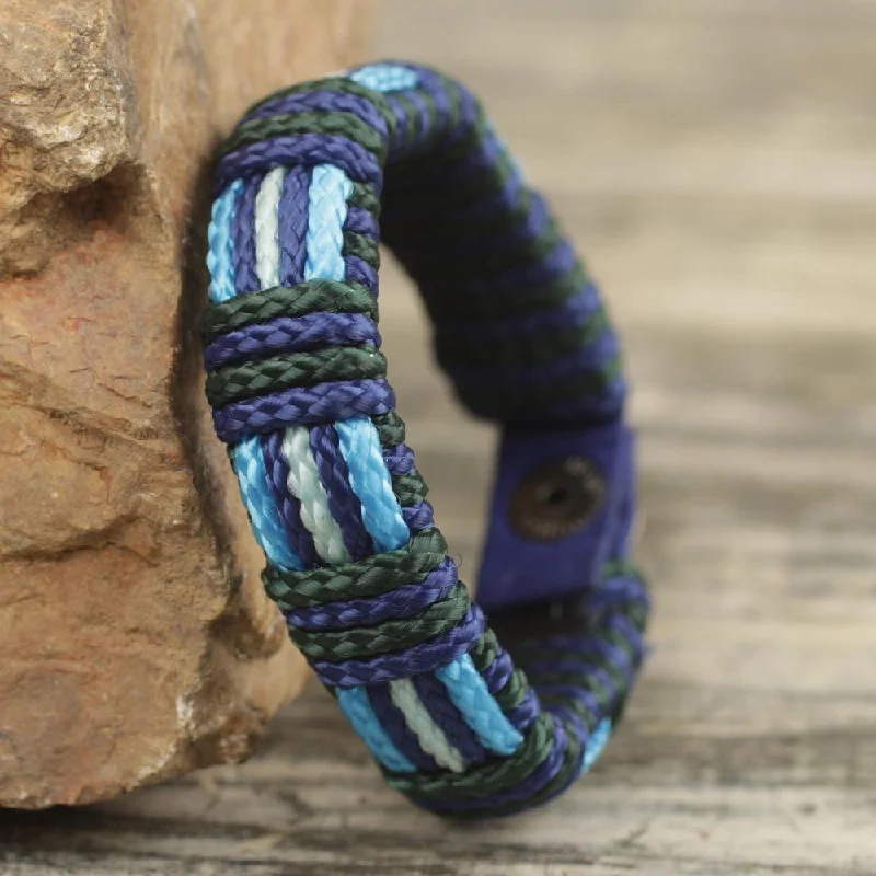 Vibrant enamel bangles-Handmade Kente Ocean Polypropylene Cord Bracelet (Ghana)