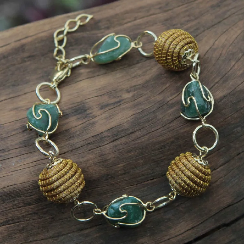 Braided fiber bangles-Gold Overlay 'All Aglow in Green' Agate Bracelet (Brazil)