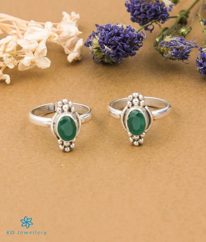 Crystal-twisted engagement rings-The Neeti Silver Toe-Rings (Green)