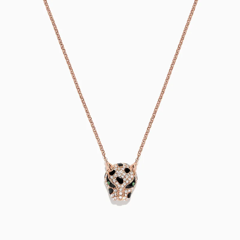 Old medallion necklaces-Signature 14K Rose Gold Diamond and Tsavorite Panther Head Necklace, 0.33 TCW