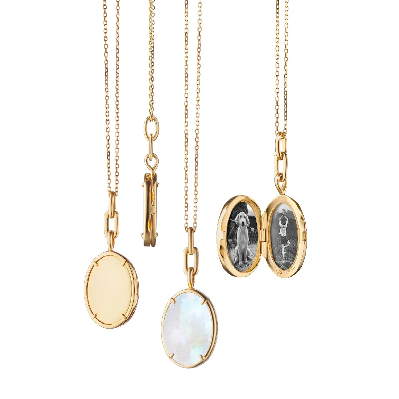 High bar necklaces-"Elle" Stone Slim 18K Yellow Gold Locket Necklace