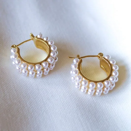 Quirky pair earrings-Kinsey Designs | Hailey Gold Tone and Pearl Hoop Earrings