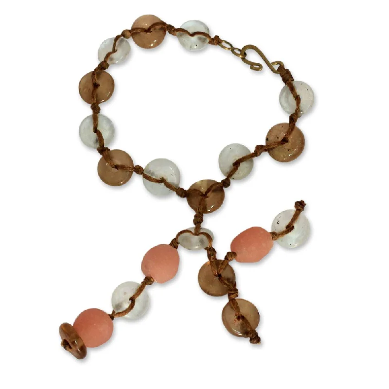 High cuff bangles-Handmade Recycled Glass 'Peachy Pretty' Bracelet (Ghana)