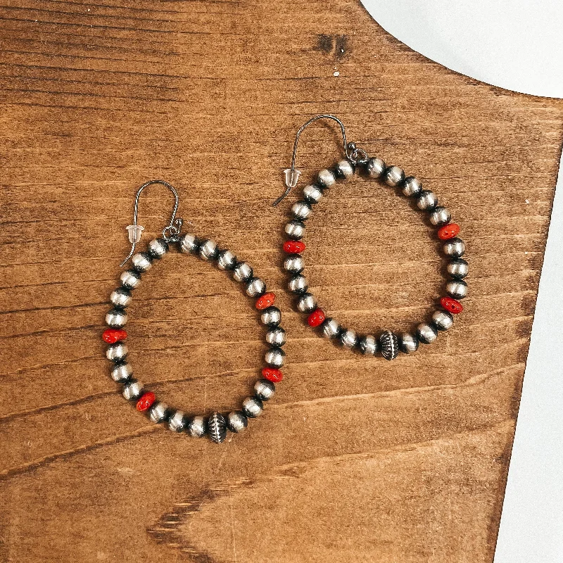 Burnished bronze earrings-Navajo | Navajo Handmade Sterling Silver Navajo Pearl Teardrop Earrings with Coral Beads