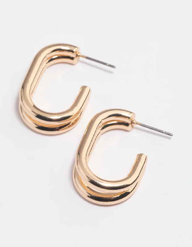 Thin bead earrings-Gold Double Row Oval Hoop Earrings