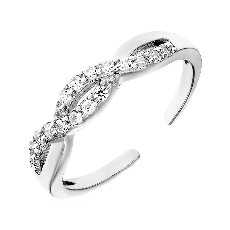 Swirl shape engagement rings-Toe Ring with Intertwined Cubic Zirconia in Sterling Silver