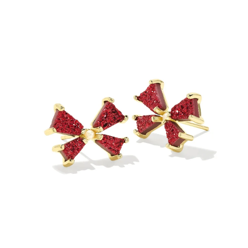 Light clay earrings-Kendra Scott | Blair Small Gold Bow Studs in Bright Red Drusy