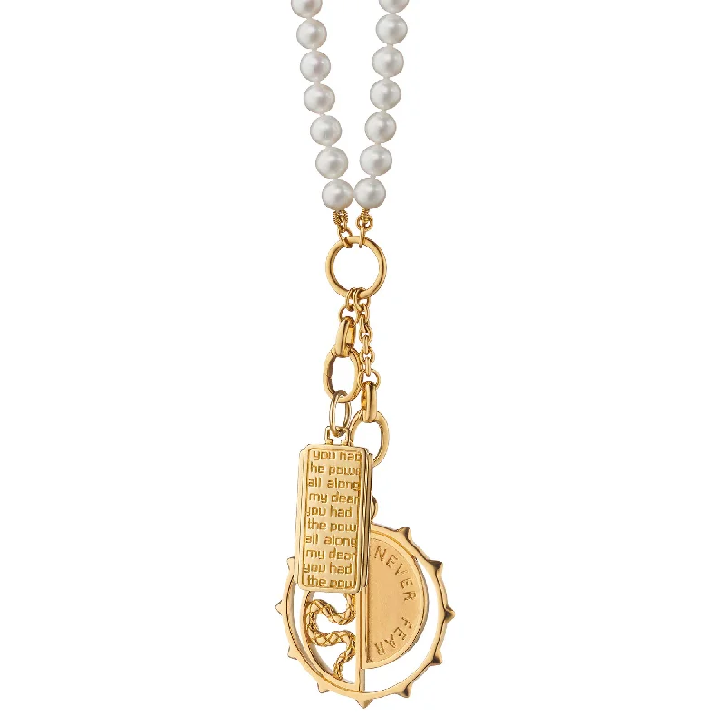 Astro sign necklaces-"Never Fear" Snake and "Dorothy" 18K Gold Medallion Charm Pearl Necklace