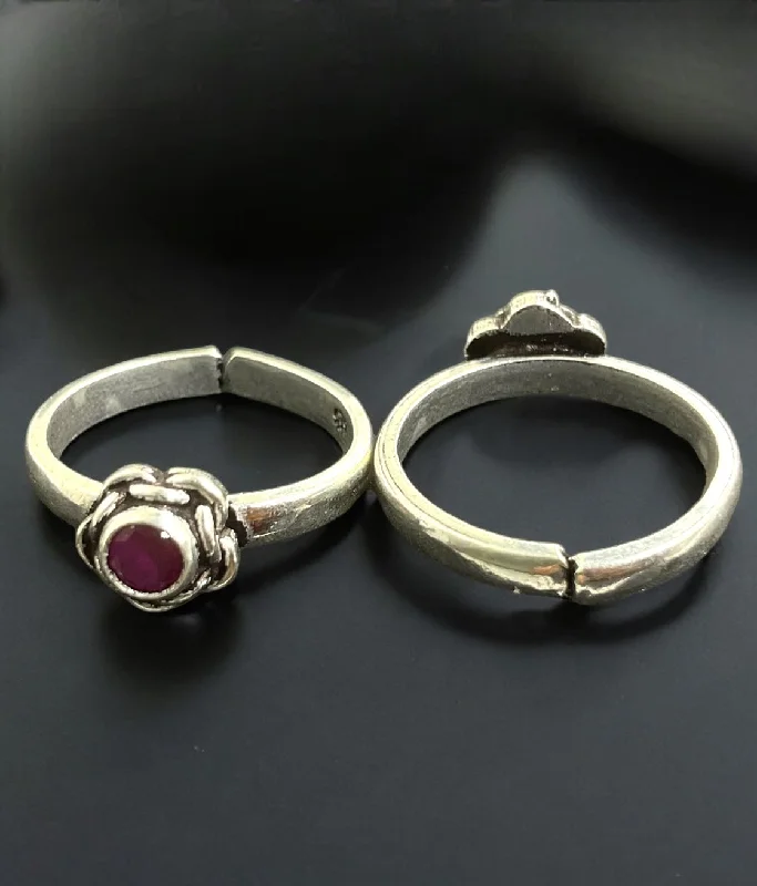 Bamboo style engagement rings-The Aakara Silver Gemstone Toe-Rings (Red)