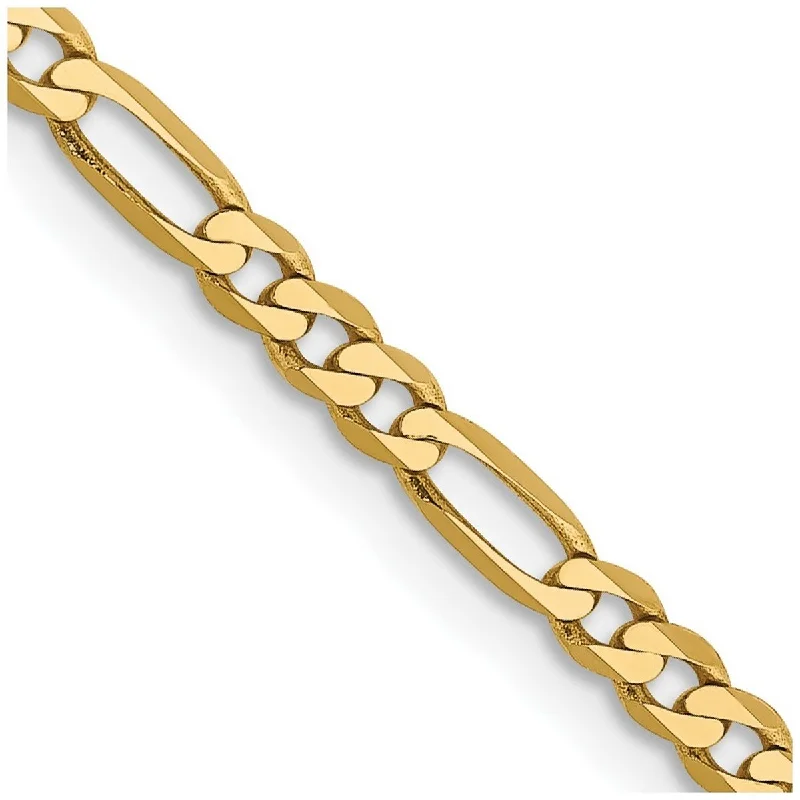 Bead charm bangles-Curata 14k Yellow Gold Solid Polished 2.75mm Flat Figaro Chain Bracelet Lobster Claw