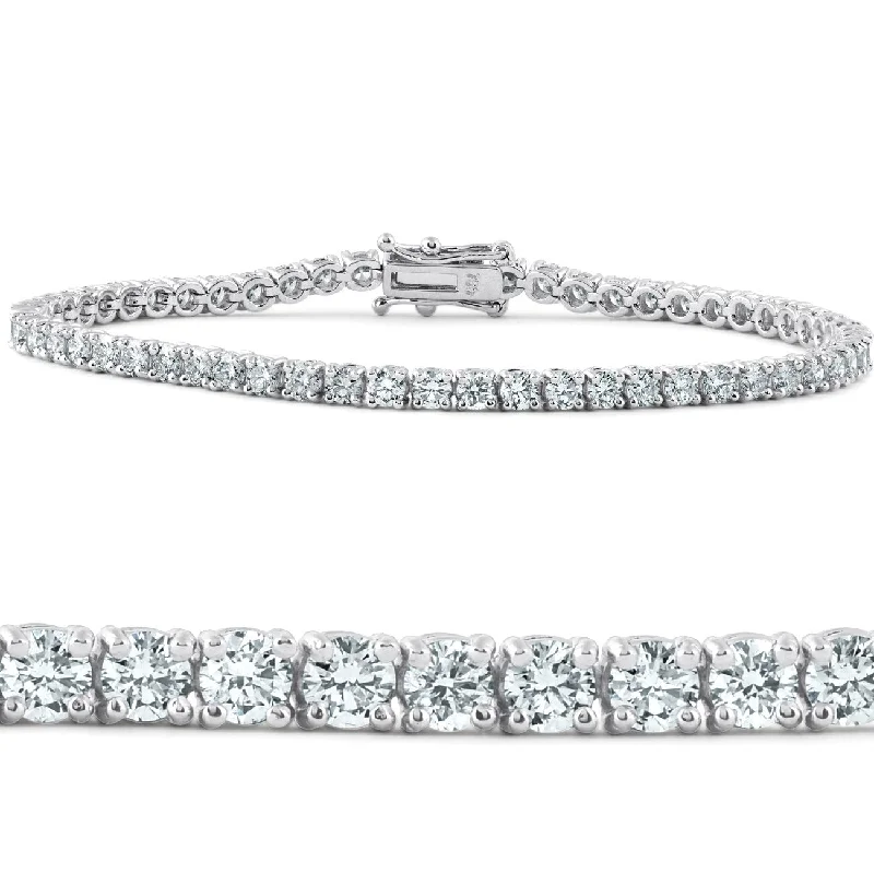 Clear diamond bangles-Certified 5 Ct Round Cut Diamond Tennis Bracelet White Gold 7" Lab Grown