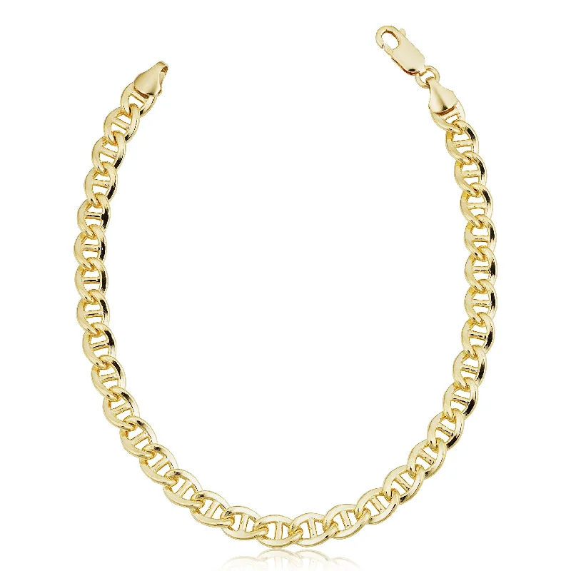 Ruby bead bangles-14k Yellow Gold Filled 6 millimeter Solid Flat Mariner Chain Bracelet (8.5 inches)