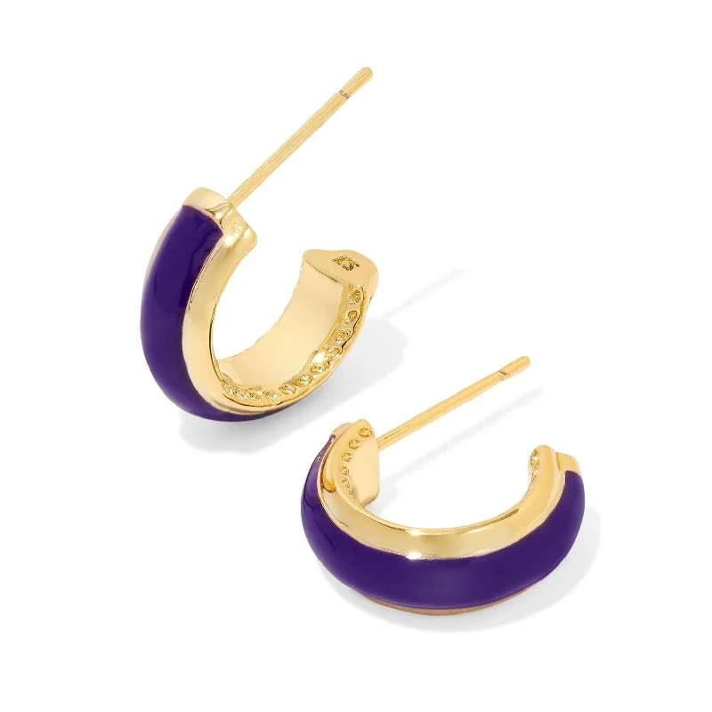 Flax cord earrings-Kendra Scott | Ainsley Gold Huggie Earrings in Purple Enamel