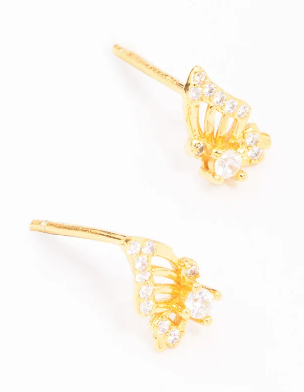 Light drop earrings-Gold Plated Sterling Silver Butterfly Wing Stud Earrings