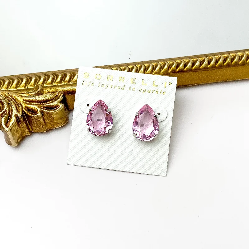 Subtle dangle earrings-Sorrelli | Eileen Stud Earrings in Palladium Silver Tone and Pink Pineapple Crystals