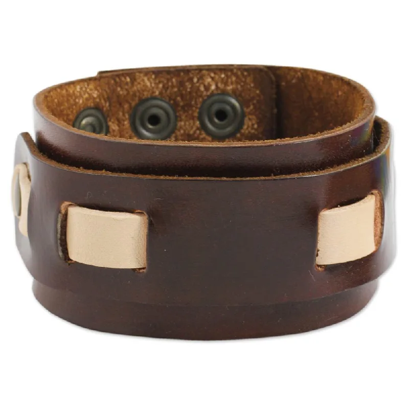 Vivid druzy bangles-Handmade Men's Leather 'Voyager' Wristband Bracelet (Thailand)