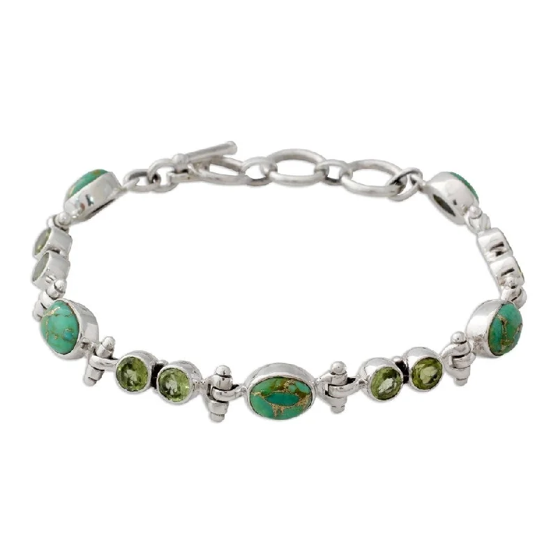 Baroque pearl bangles-NOVICA Handmade Sterling Silver Green Glow Peridot Turquoise Bracelet (India)