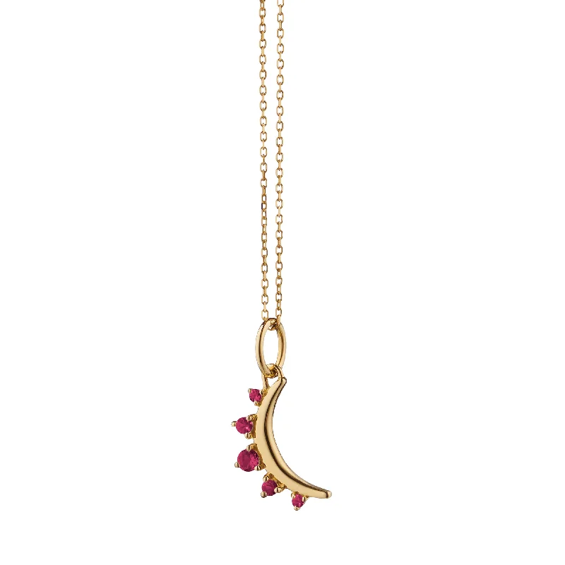 Tie-style necklaces-July Ruby "Moon" 18K Gold Birthstone Necklace