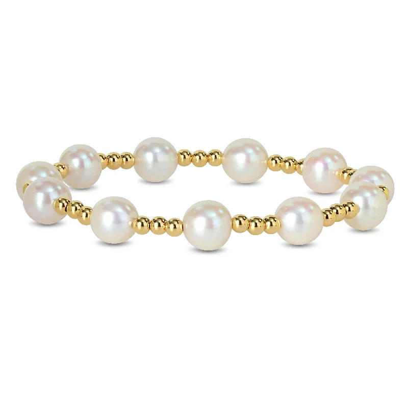 Dusk gothic bangles-Miadora 7.5-8mm White Cultured Freshwater Pearl Bracelet in 10k Yellow Gold-7in