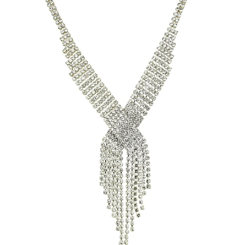 Silk tassel necklaces-Waterfall Lap Of Luxury Rhinestone Necklace (Sterling Silvertone)