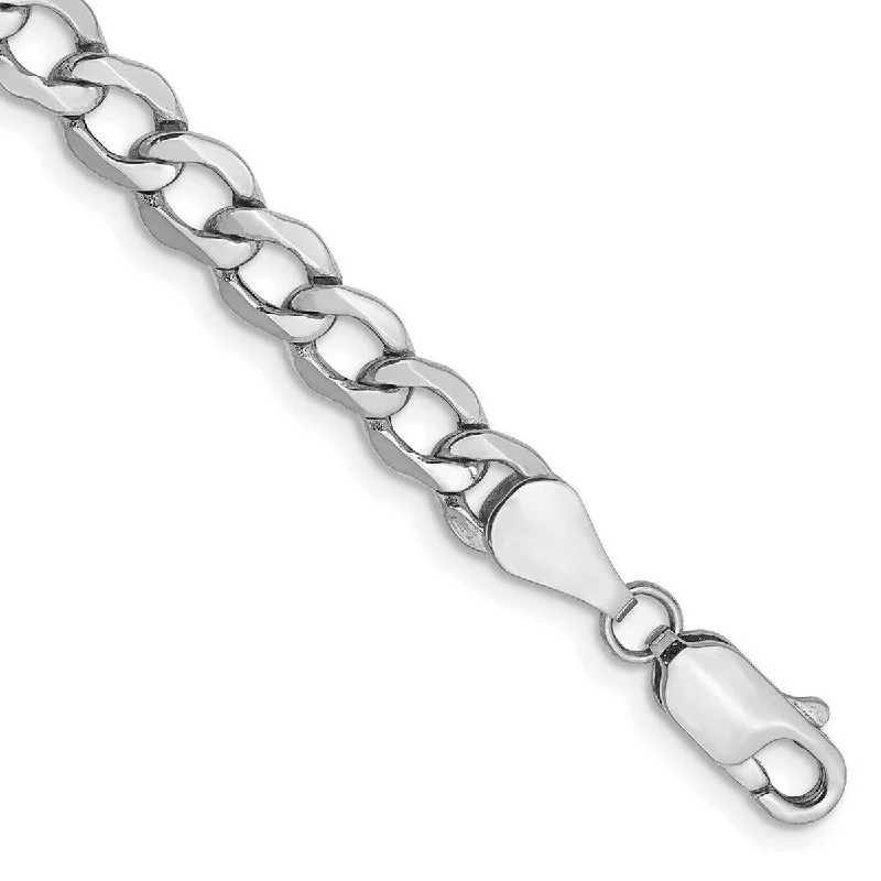 Rustic flair bangles-Curata 14k White Gold Hollow Polished Lobster Claw Closure 5.25mm Semi solid Curb Link Chain Bracelet