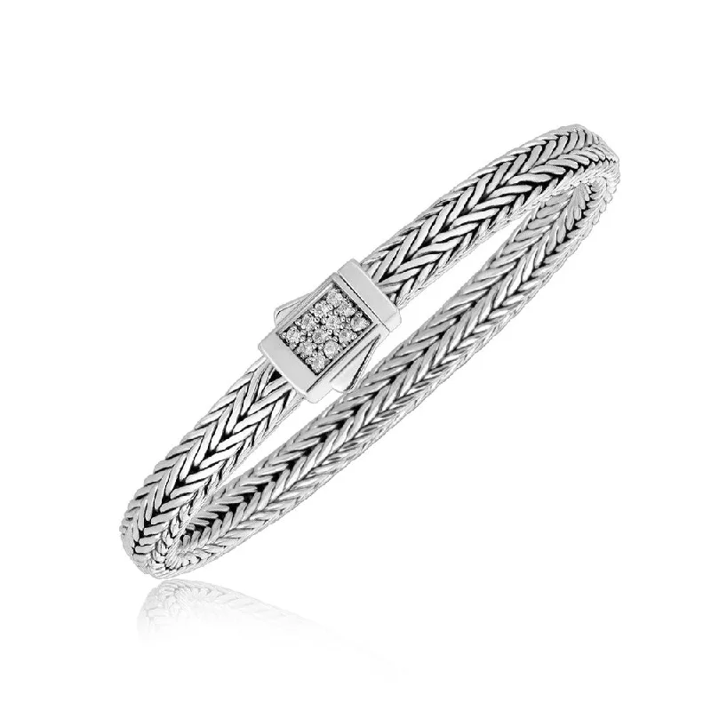 Pure link bangles-Sterling Silver Braided Style Men's Bracelet with White Sapphire Embellishments