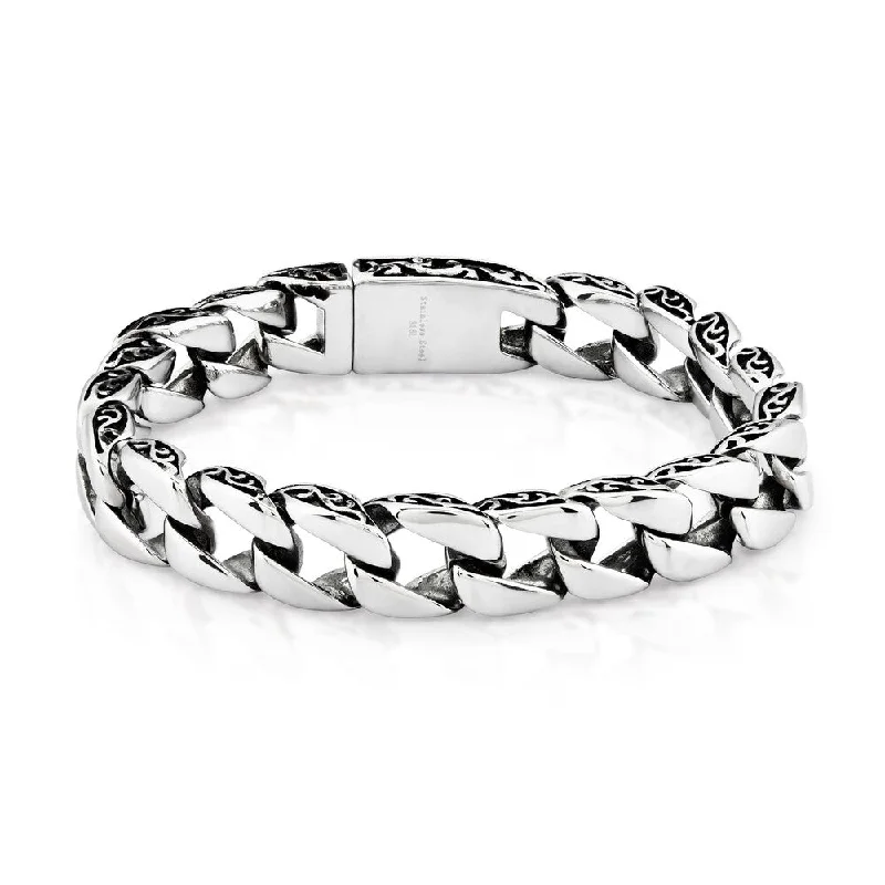 High cuff bangles-Men's Stainless Steel Two-tone Curb Chain Bracelet (11 mm)