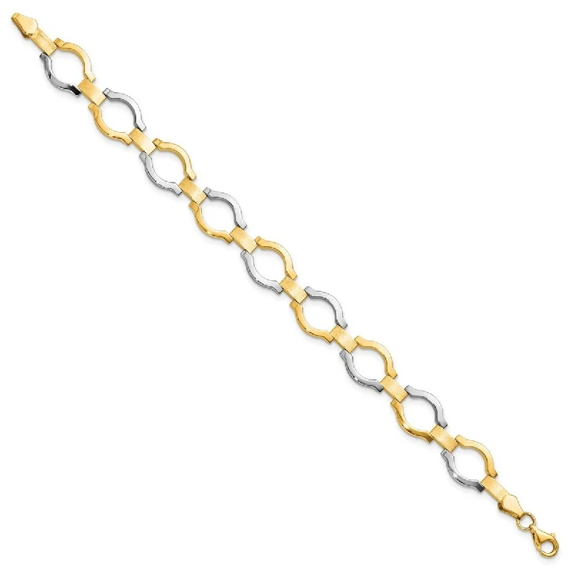 Fox motif bangles-Curata 14k Yellow Gold With Rhodium Fancy Link Bracelet 7.25 Inch