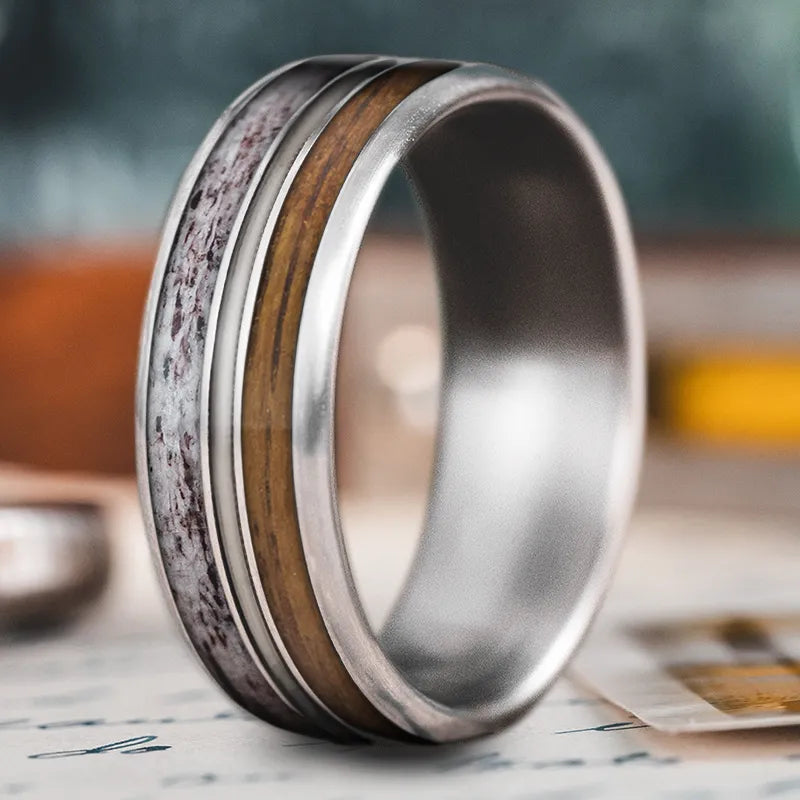 Glossy band rings-Custom Design - 3-Inlay Metal Center Ring xZE-HX68Giji1Gy80kjkPmVG