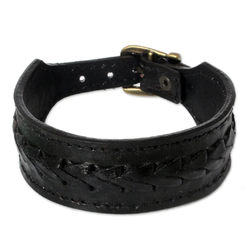 Tide bead bangles-Handmade Men's Leather 'Thai Night' Bracelet (Thailand)