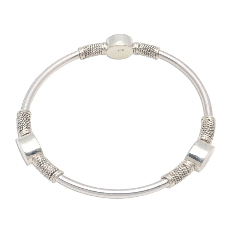 Braided fiber bangles-NOVICA Oval Trio, Sterling silver bangle bracelet