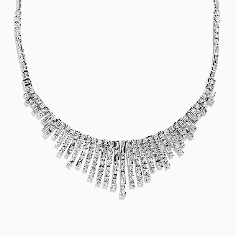 Retro locket necklaces-14K White Gold Diamond Fringe Necklace