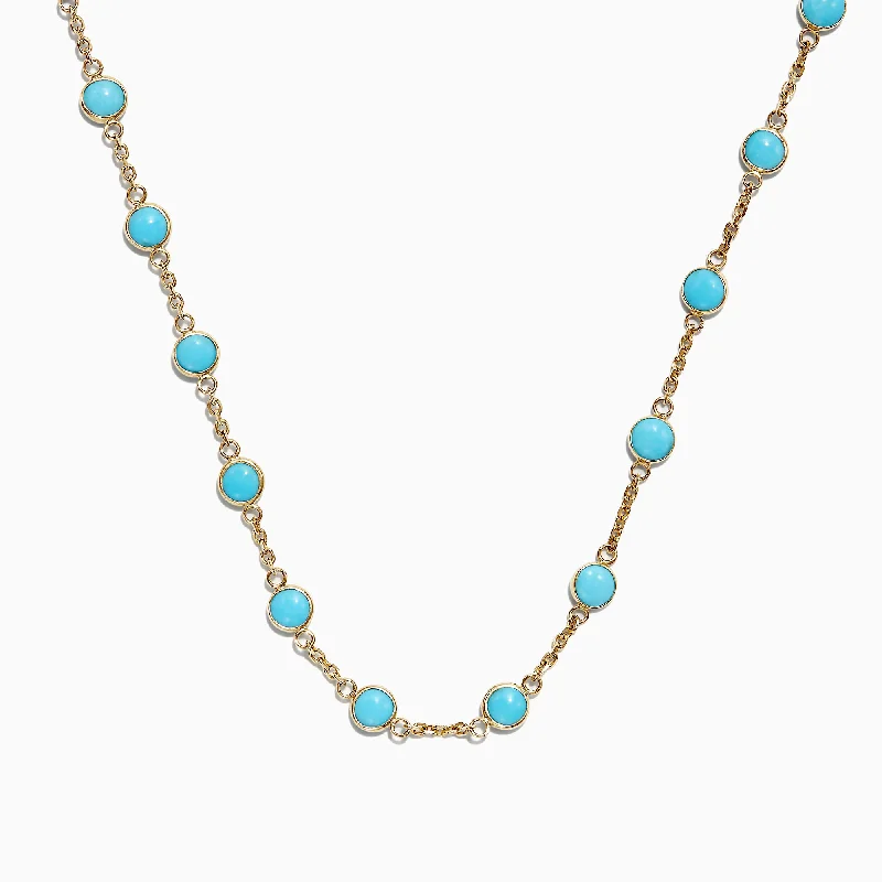 Tribal coin necklaces-14K Yellow Gold Turquoise Necklace, 7.75 TCW