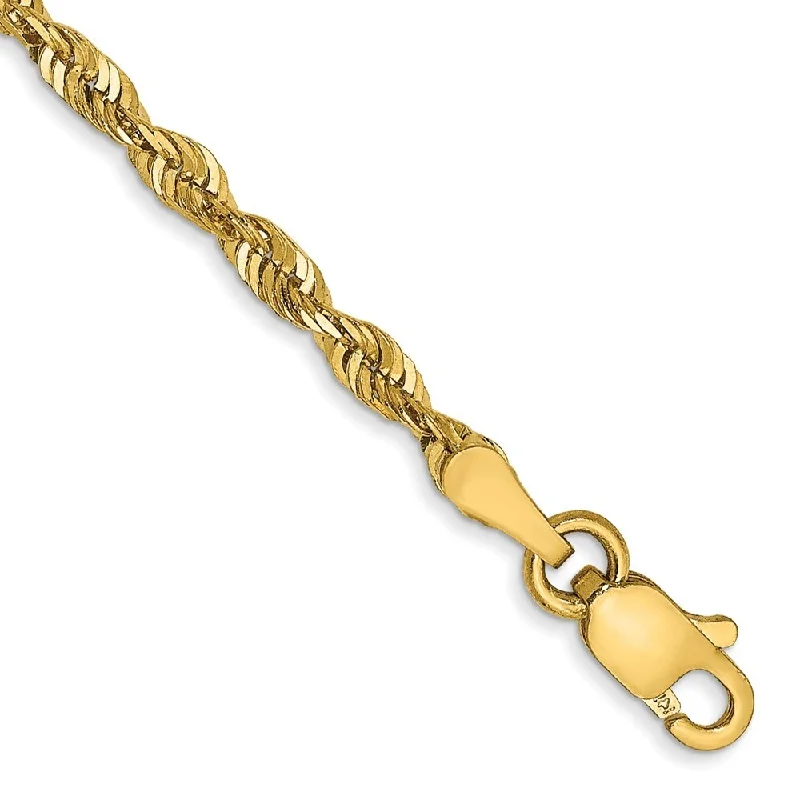 Rustic flair bangles-14k Yellow Gold 2.5mm Extra-Light Diamond-Cut Rope Chain Bracelet, 7"