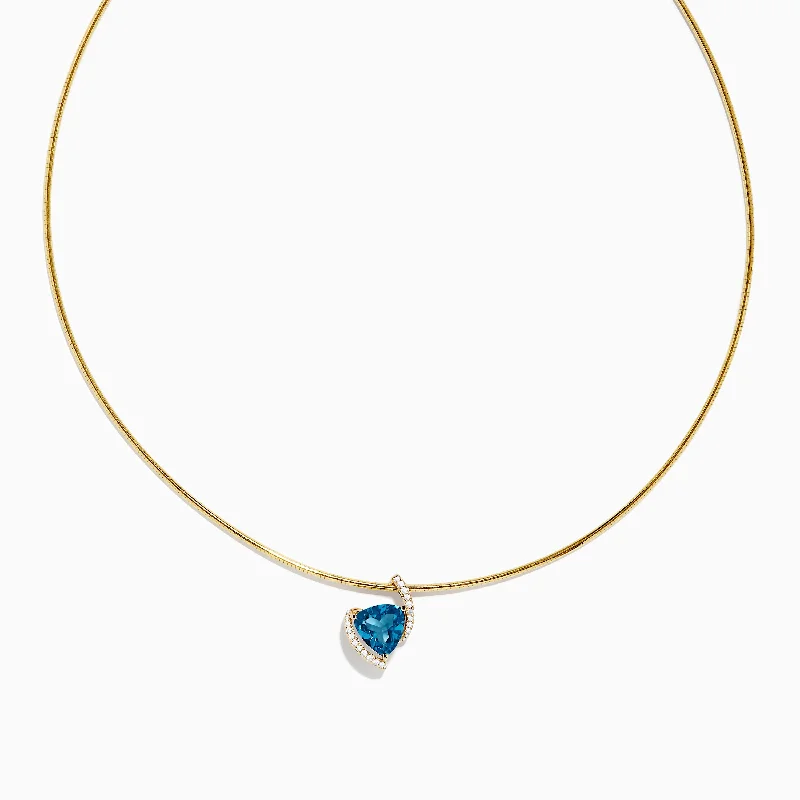 Slanted design necklaces-Ocean Bleu 14K Yellow Gold Collar Necklace & London Blue Topaz Pendant