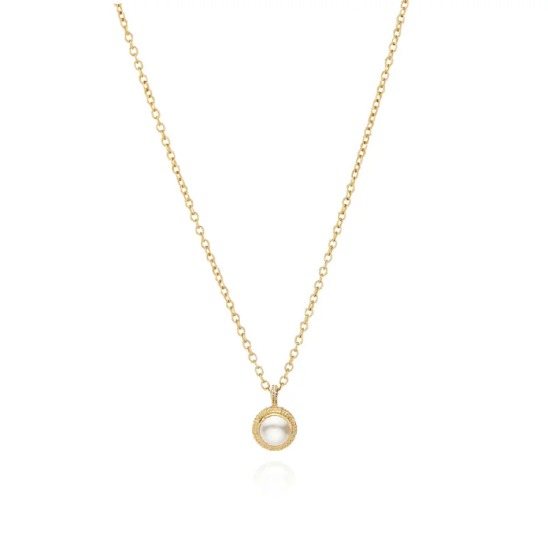 Carved initial necklaces-Anna Beck Pearl Circle Drop Necklace