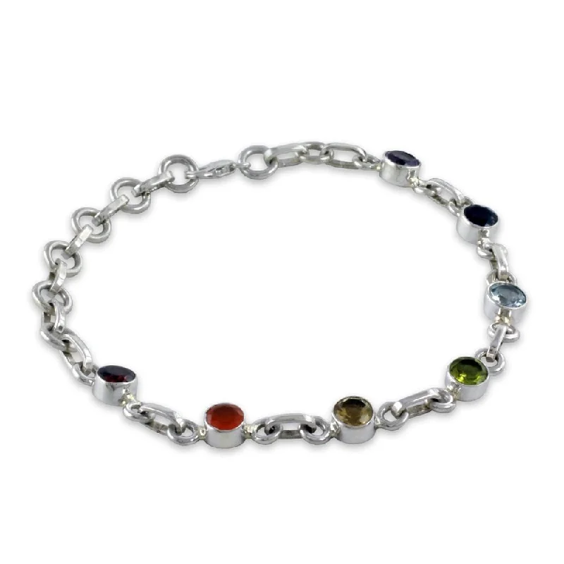 Heavy stone bangles-Sterling Silver Serenity Multi-gemstone Bracelet