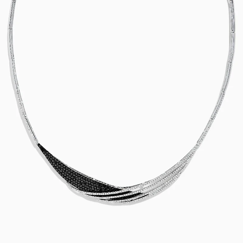 Multi-chain necklaces-14K White Gold Black and White Diamond Necklace