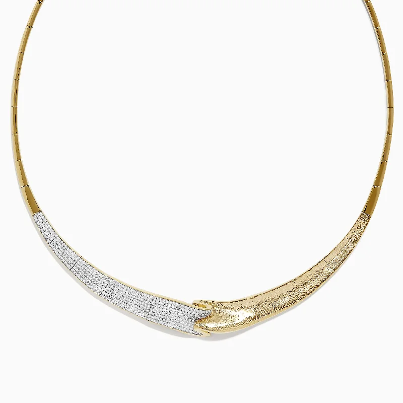 Elastic thread necklaces-D'Oro 14K Yellow Gold and Diamond Necklace