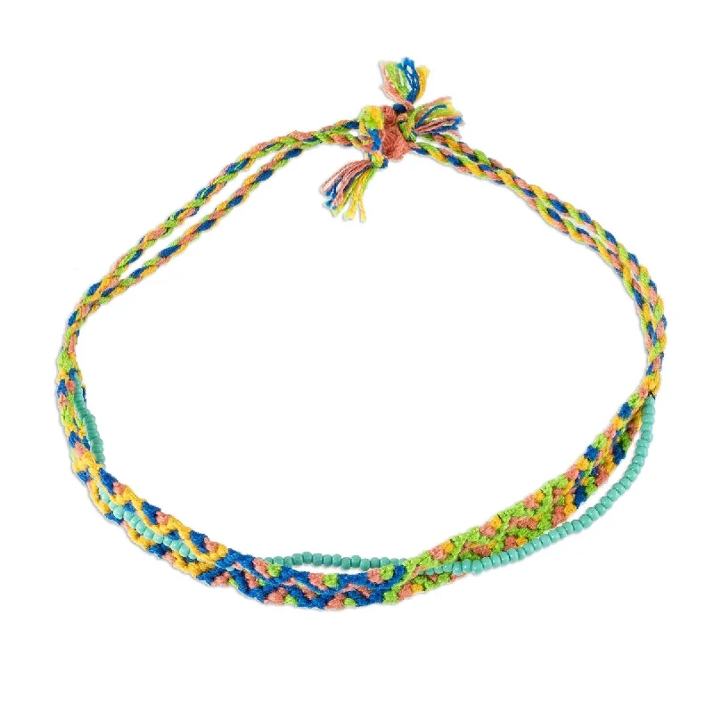 Raven feather bangles-NOVICA Solola Spring, Macrame beaded wristband bracelet - 5" min L - x 10.5" max L x 0.4" W