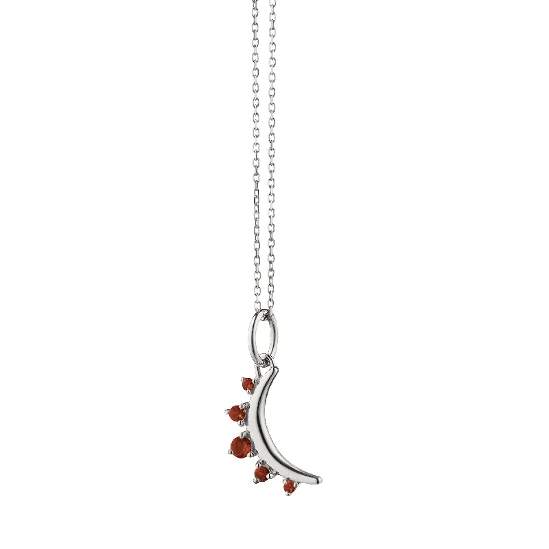 Carved initial necklaces-January Garnet "Moon" Sterling Silver Birthstone Necklace