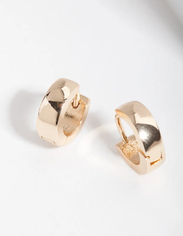 Quirky pair earrings-Gold 4mm Mini Thick Huggie Earrings