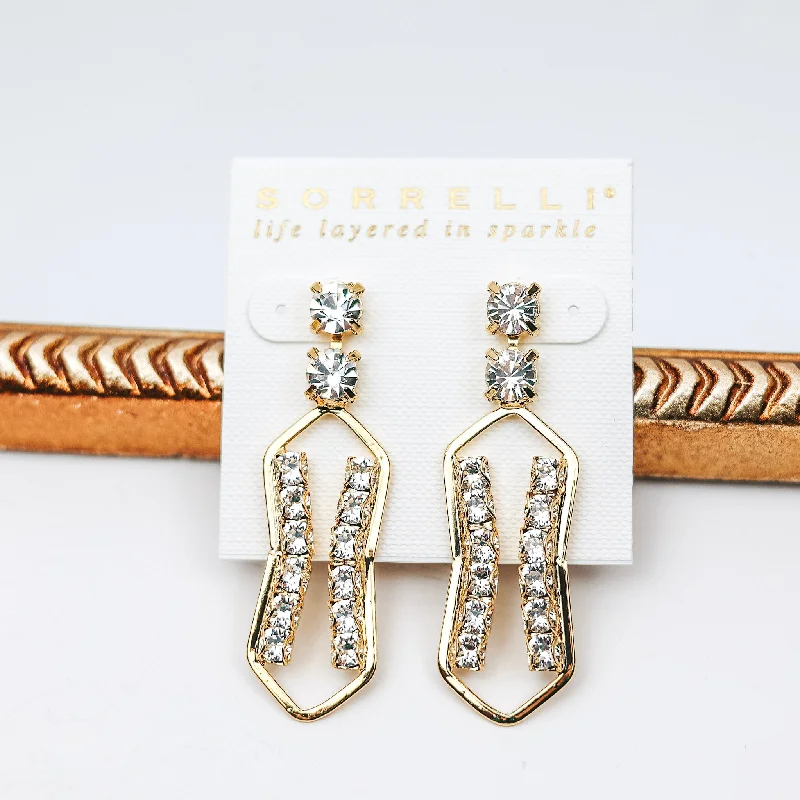 Silk cord earrings-Sorrelli | Roslyn Embellished Dangle Earrings in Bright Gold Tone and Crystal