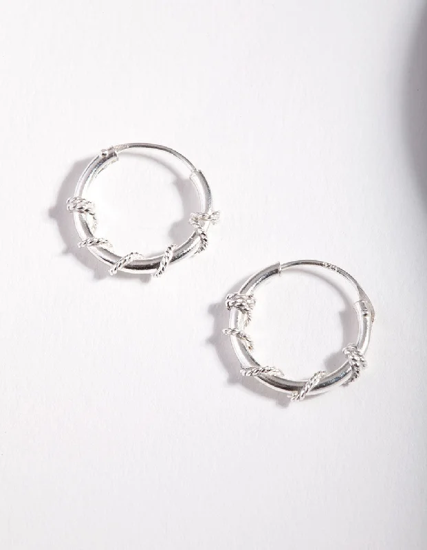 Textured disc earrings-Sterling Silver Rope Twist Hoop Earrings