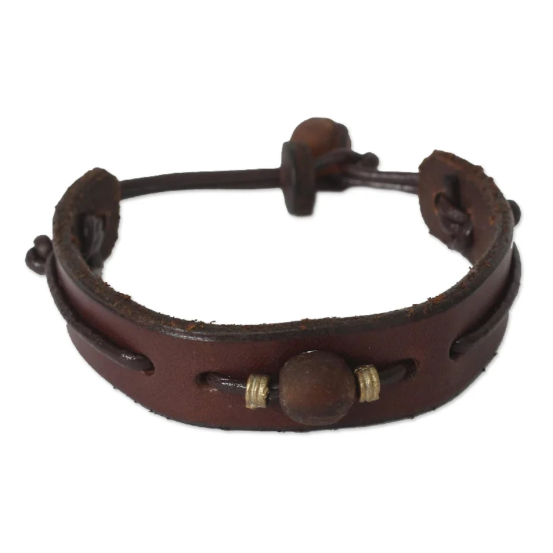 Dual-tone bangles-Handcrafted Men's Leather 'Brown Standout' Bracelet (Ghana)