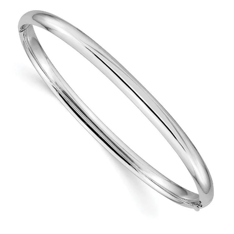 Bold gem bangles-Curata 14k White Gold Flat back Safety bar Safety clasp High Polished 4.0mm Hinged Bangle Bracelet