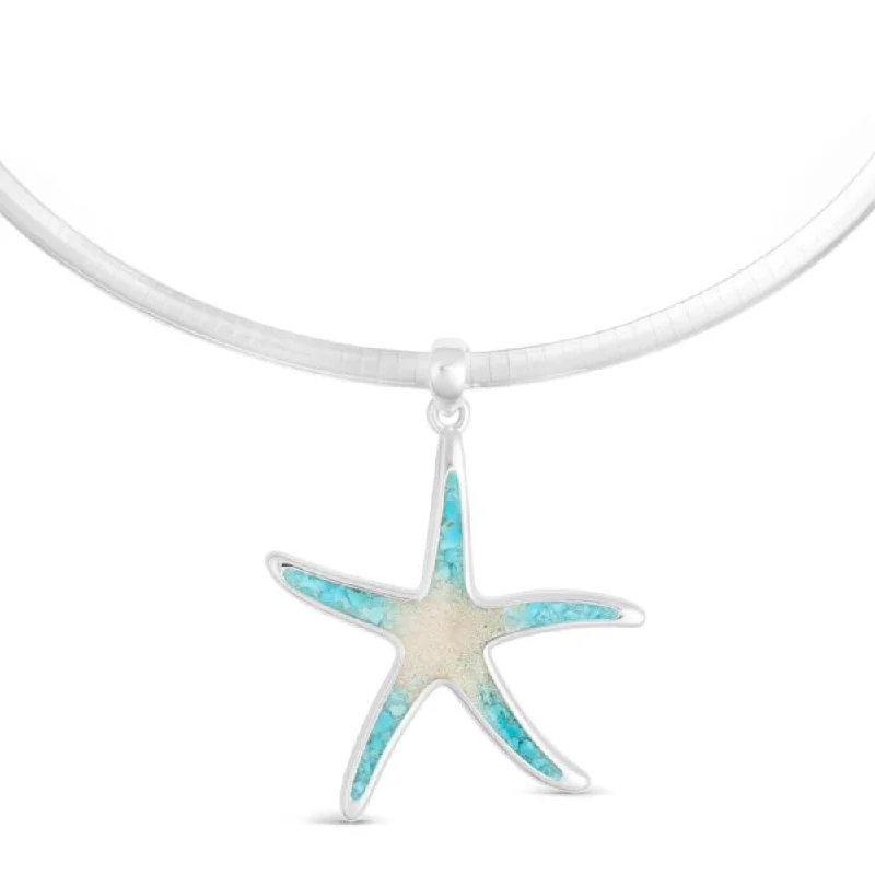 Sapphire gem necklaces-Dune Jewelry Sterling Silver Omega Chain Turquoise Gradient Starfish Pendant Necklace - Ocean City