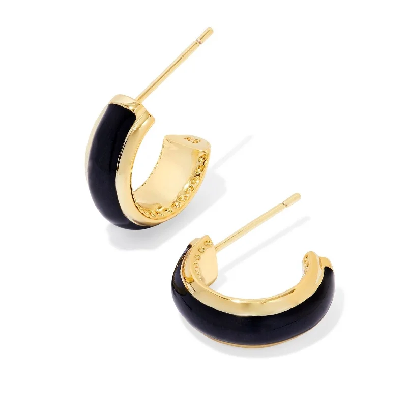 Vivid druzy earrings-Kendra Scott | Ainsley Gold Huggie Earrings in Black Enamel